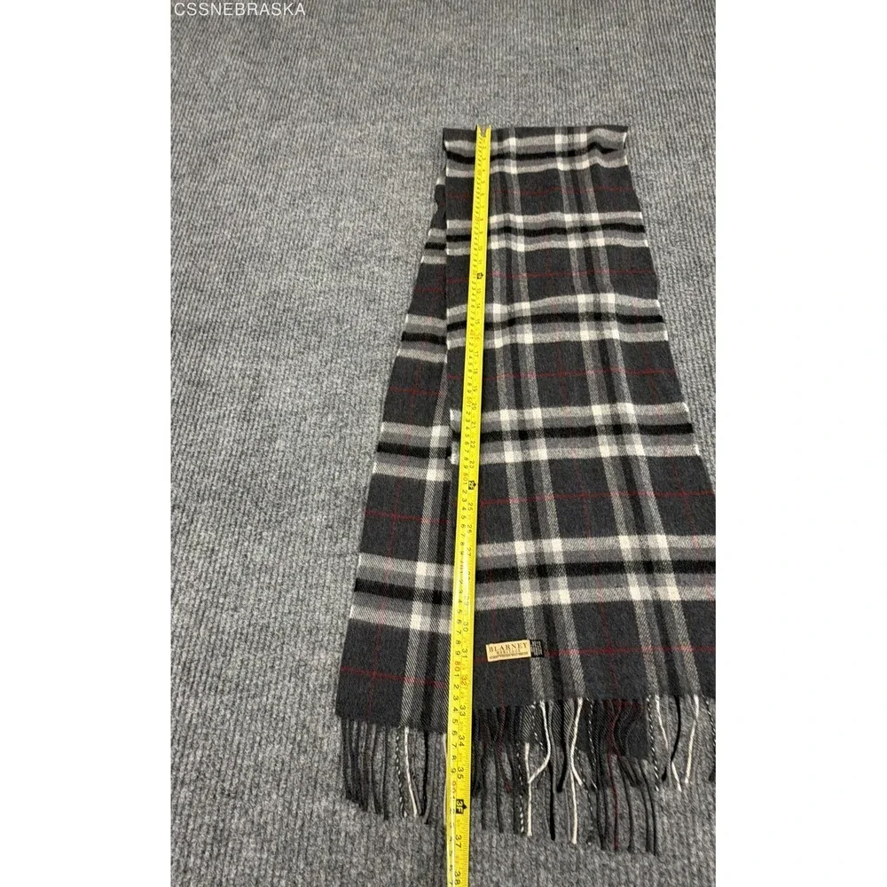 Blarney Heritage Plaid Scarf Gray Red Extra Fine Merino Wool Made in Ireland
